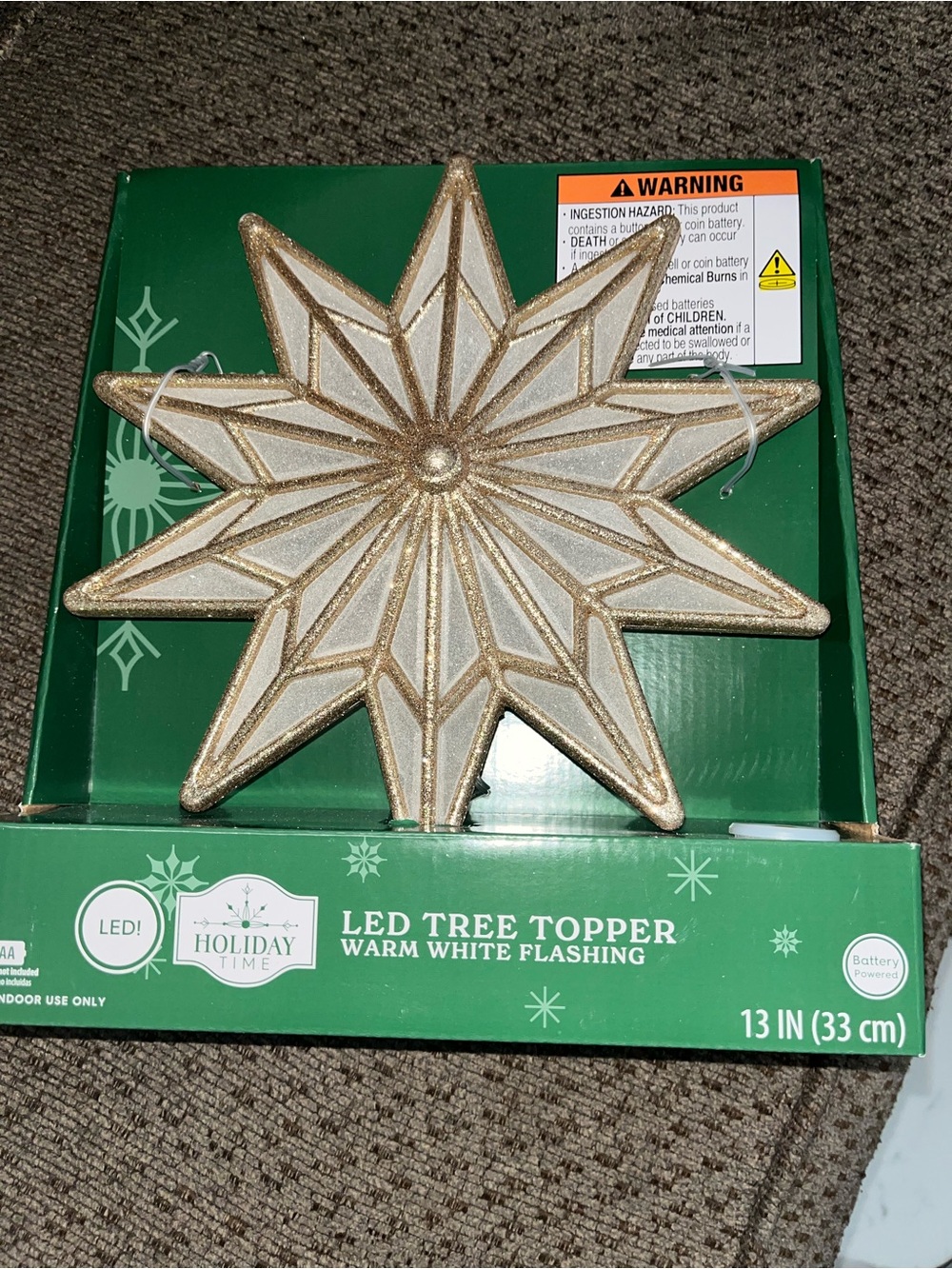 Holiday Time Gold Glitter Star LED Tree Topper